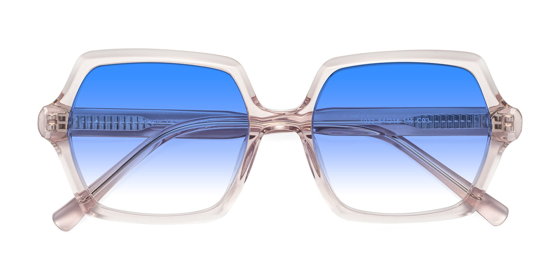 Folded Front of Melanie in Transparent Pink with Blue Gradient Lenses
