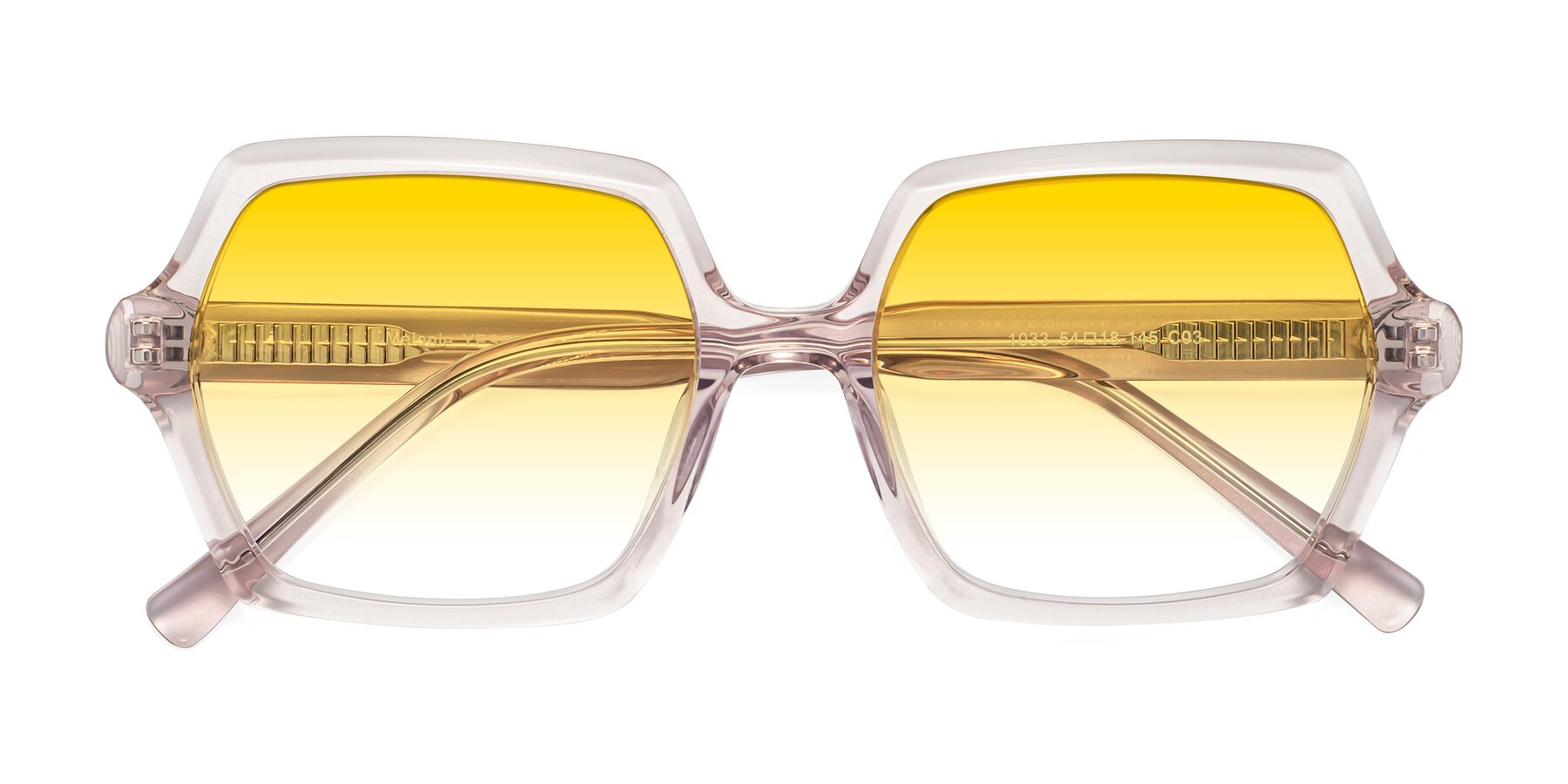 Folded Front of Melanie in Transparent Pink with Yellow Gradient Lenses