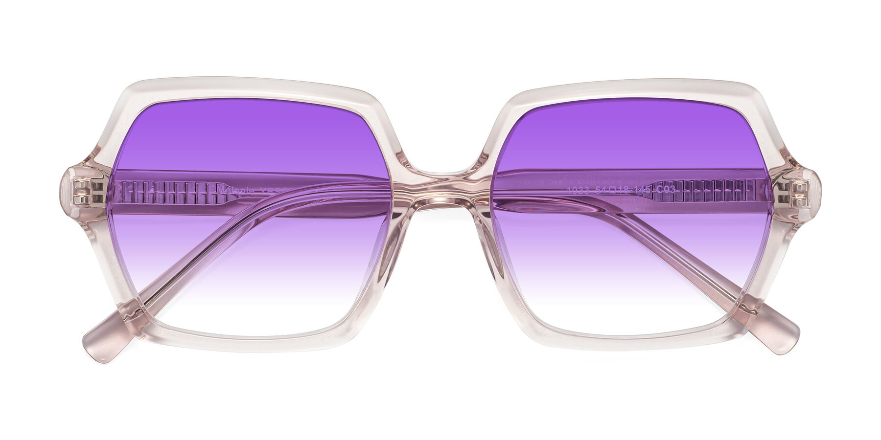 Folded Front of Melanie in Transparent Pink with Purple Gradient Lenses