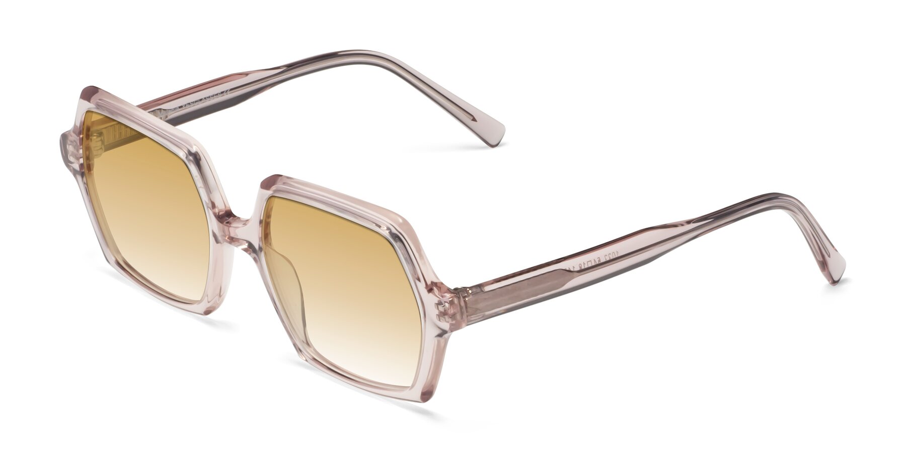 Angle of Melanie in Transparent Pink with Champagne Gradient Lenses