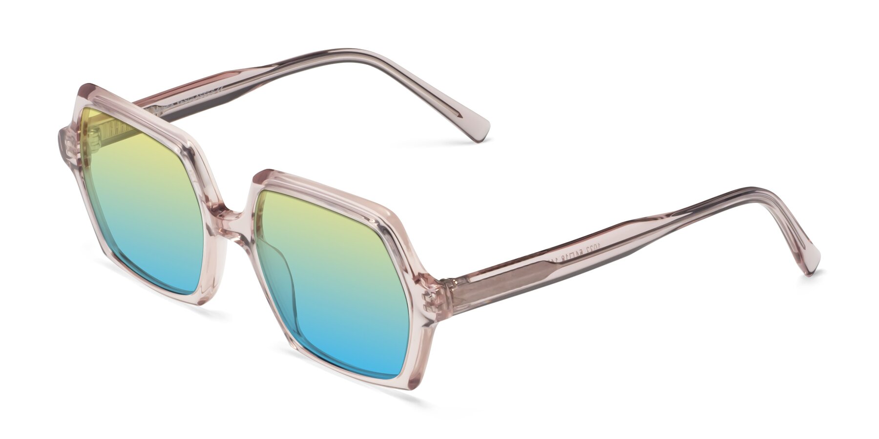 Angle of Melanie in Transparent Pink with Yellow / Blue Gradient Lenses