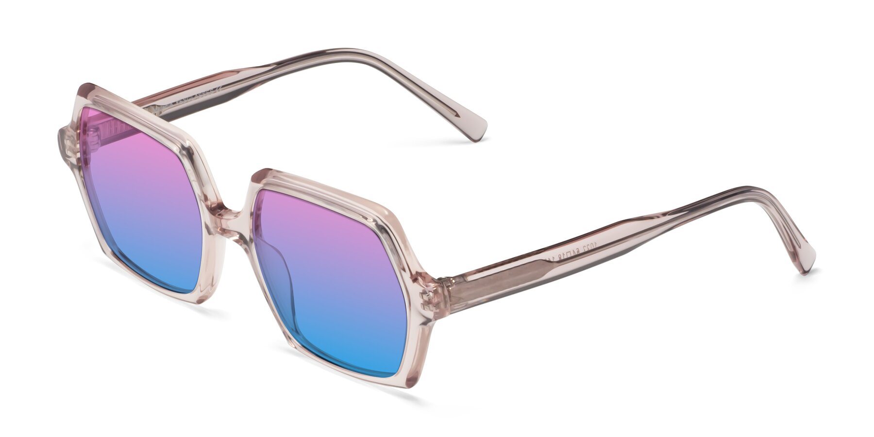 Angle of Melanie in Transparent Pink with Pink / Blue Gradient Lenses