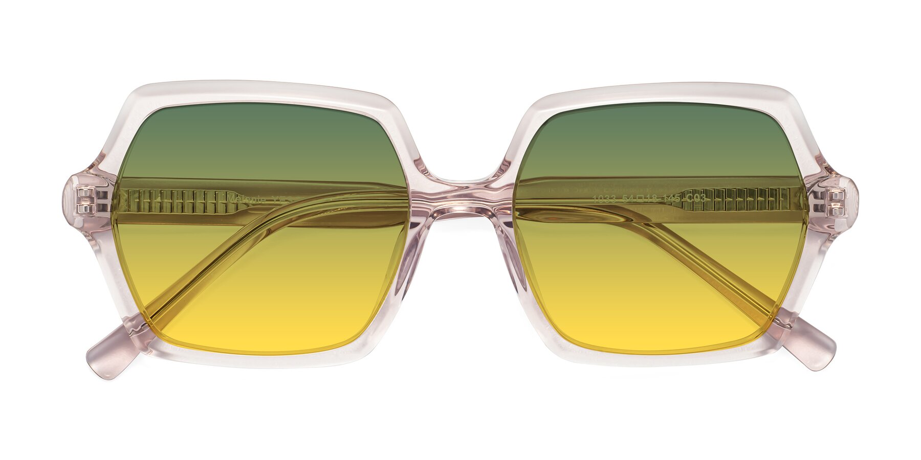 Folded Front of Melanie in Transparent Pink with Green / Yellow Gradient Lenses