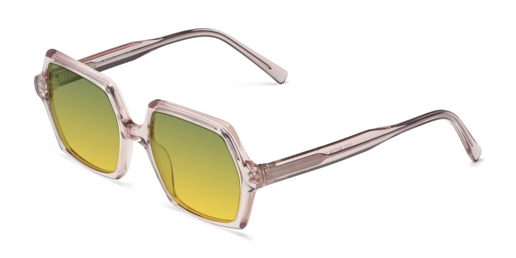 Angle of Melanie in Transparent Pink with Green / Yellow Gradient Lenses