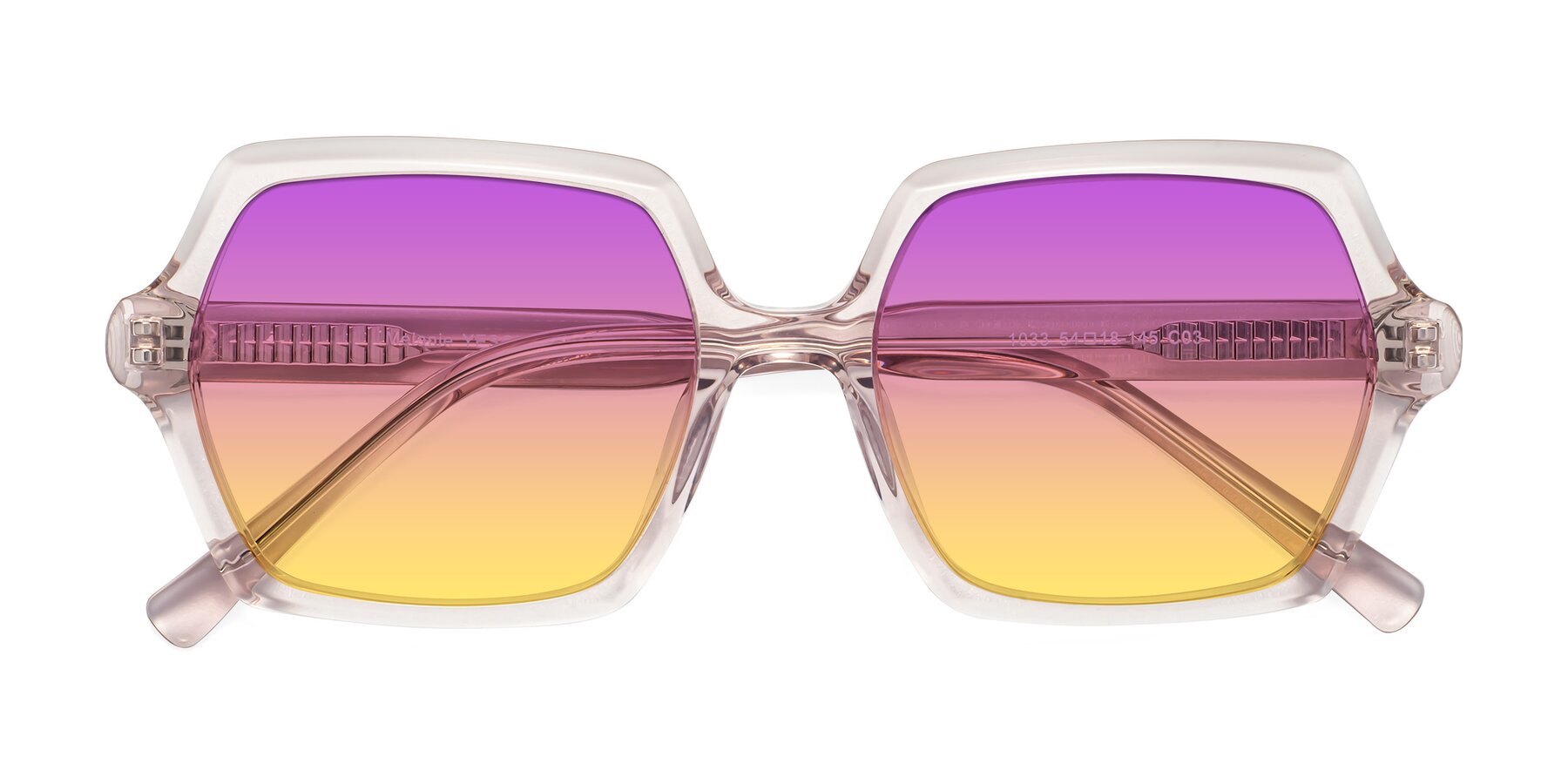 Folded Front of Melanie in Transparent Pink with Purple / Yellow Gradient Lenses