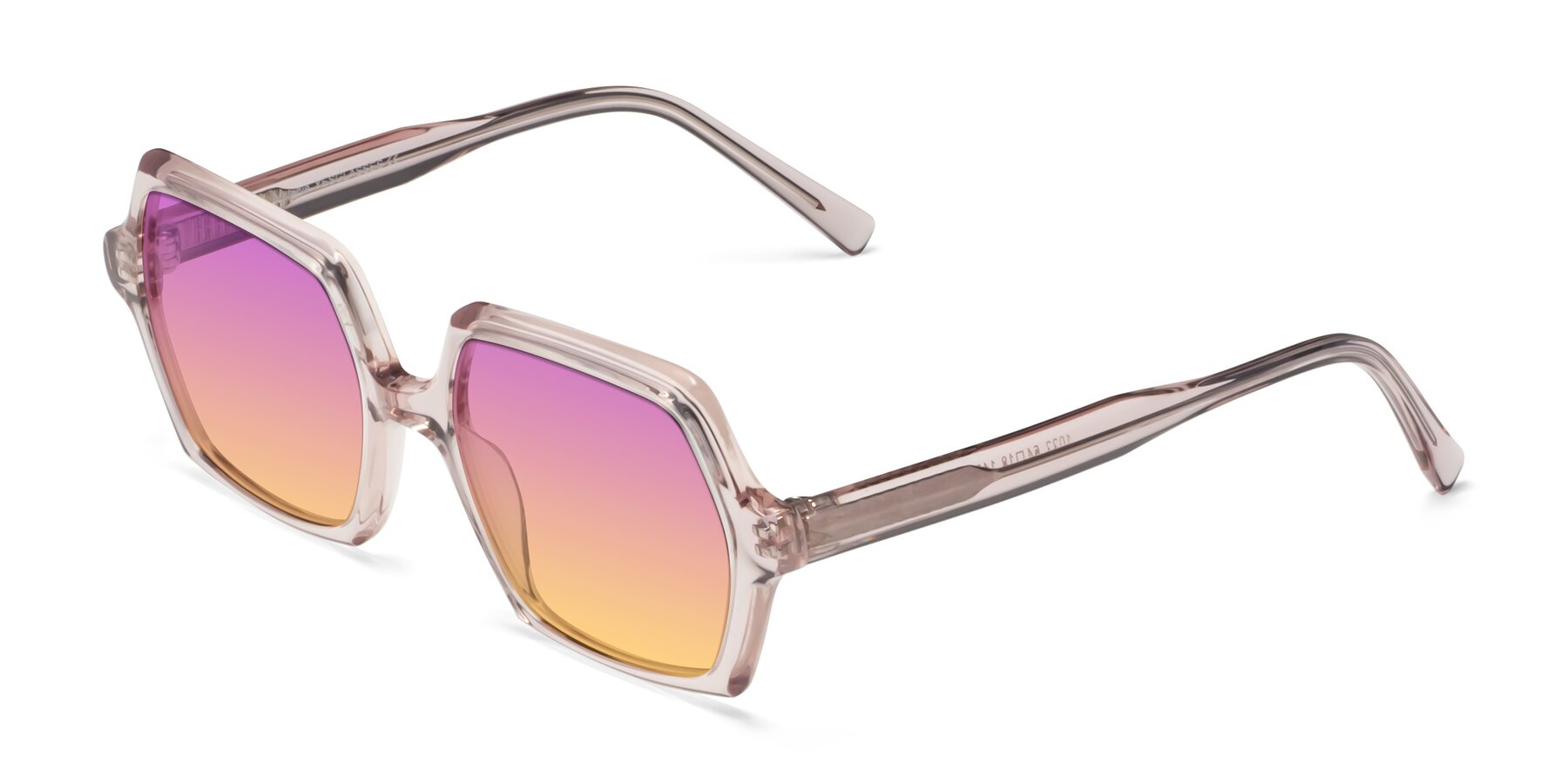 Angle of Melanie in Transparent Pink with Purple / Yellow Gradient Lenses