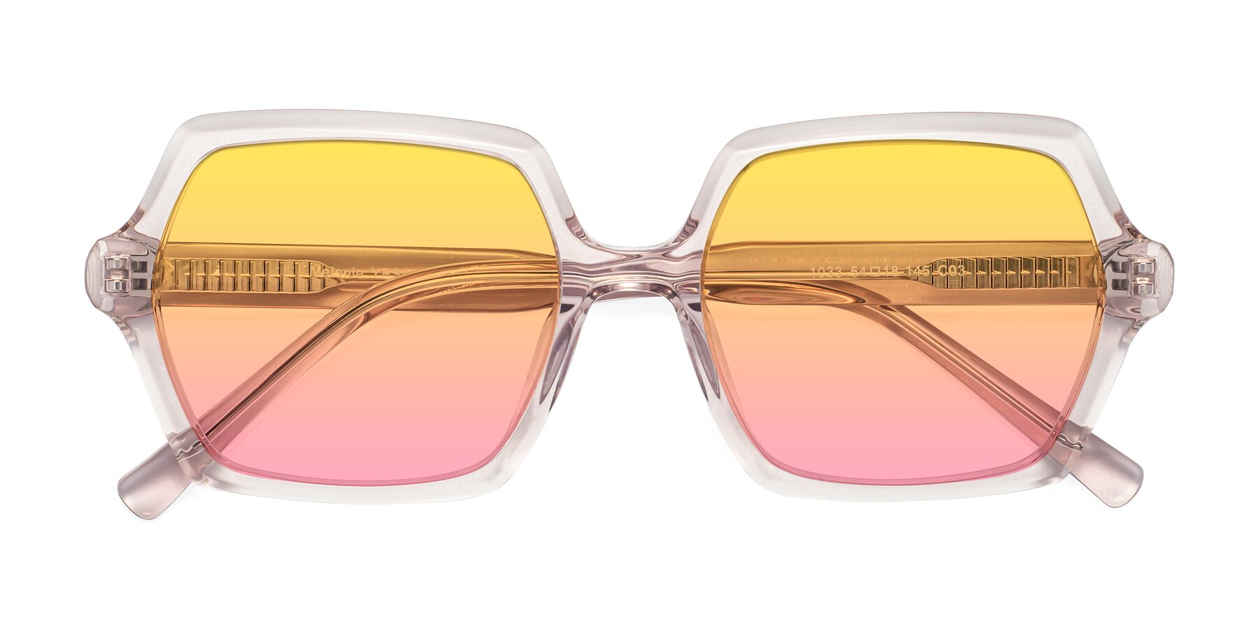 Folded Front of Melanie in Transparent Pink with Yellow / Pink Gradient Lenses
