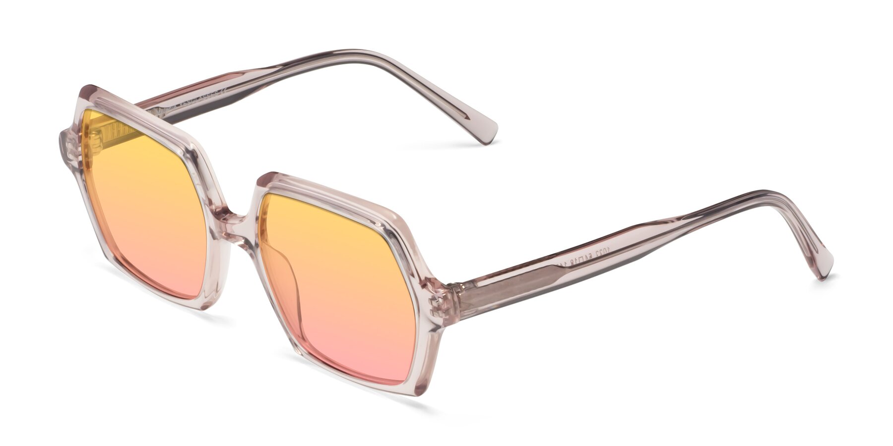 Angle of Melanie in Transparent Pink with Yellow / Pink Gradient Lenses