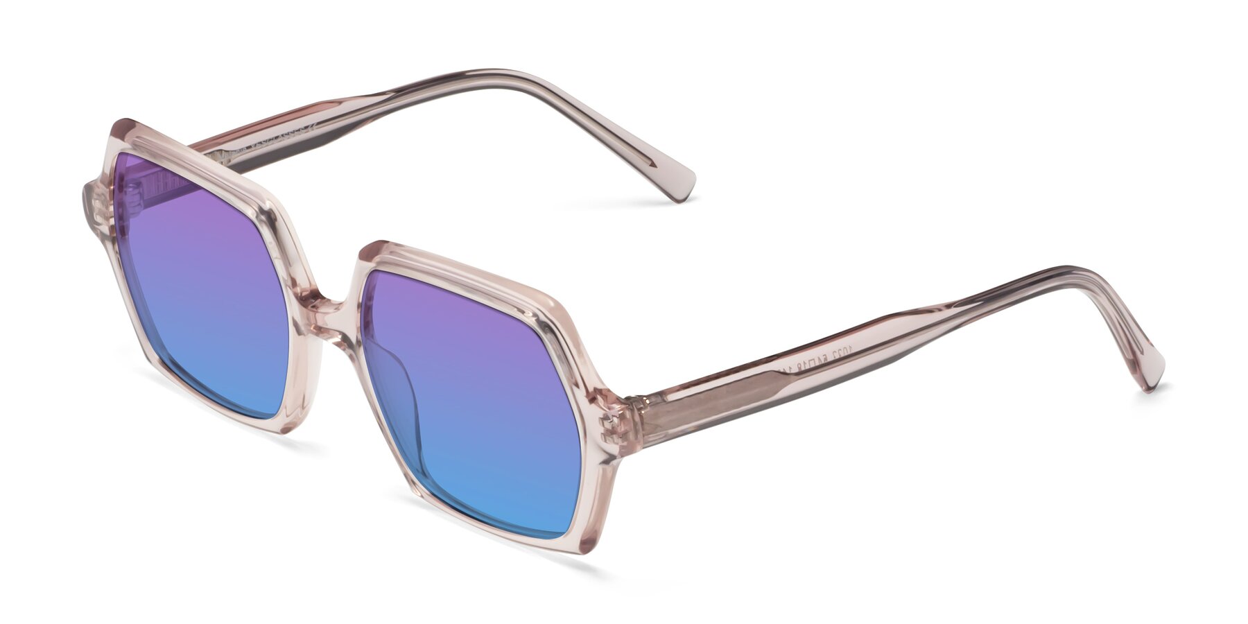 Angle of Melanie in Transparent Pink with Purple / Blue Gradient Lenses