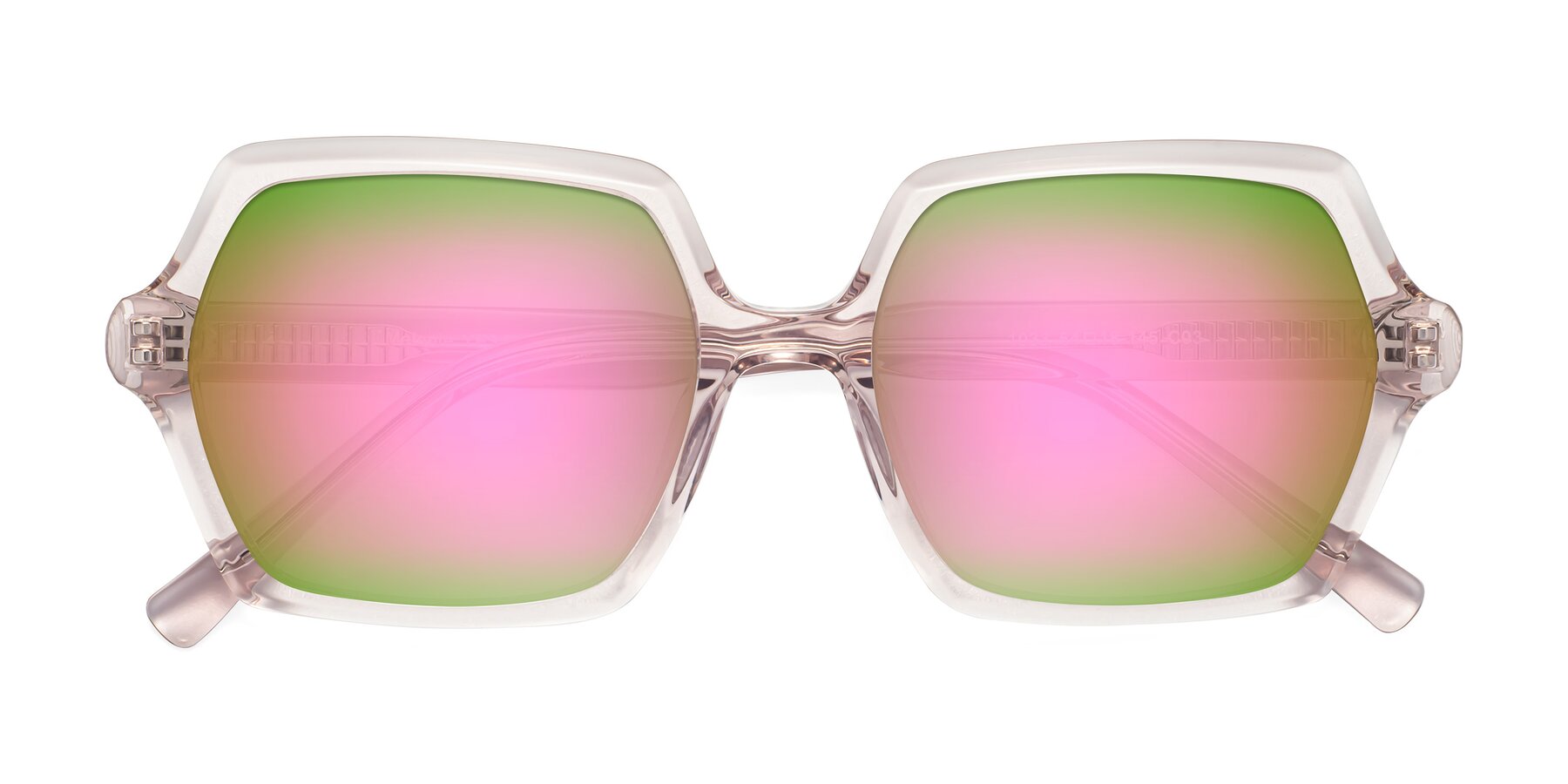 Folded Front of Melanie in Transparent Pink with Pink Mirrored Lenses