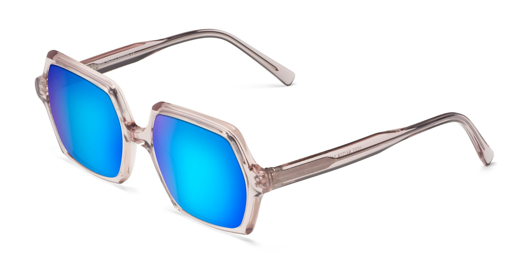 Angle of Melanie in Transparent Pink with Blue Mirrored Lenses