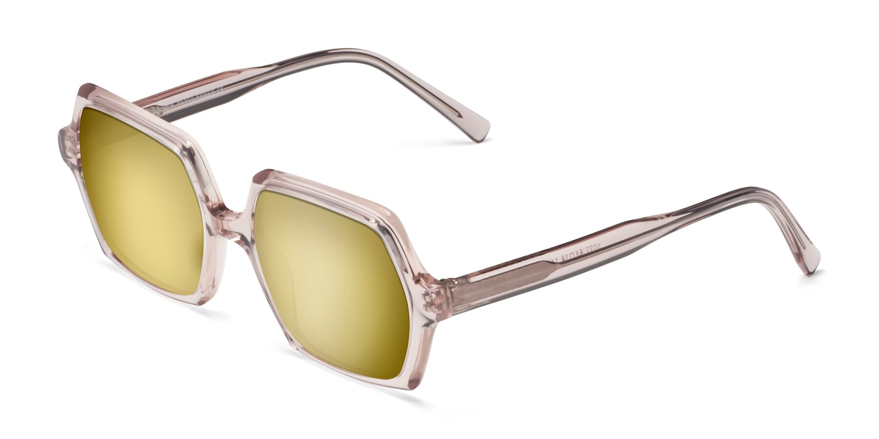 Angle of Melanie in Transparent Pink with Gold Mirrored Lenses