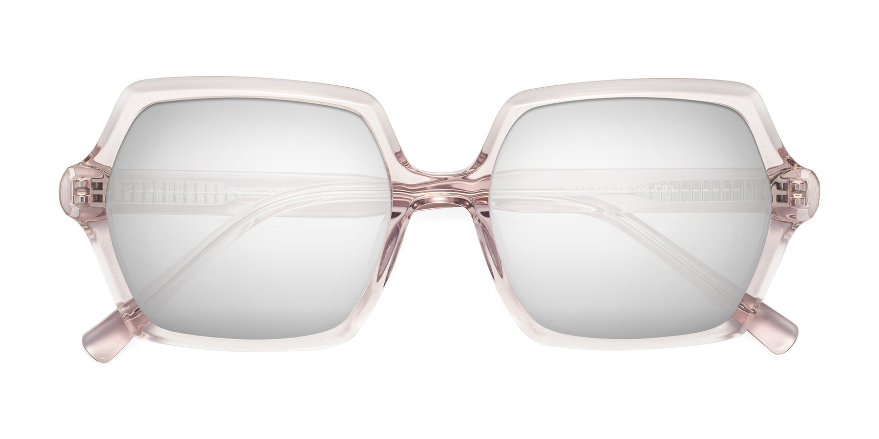 Folded Front of Melanie in Transparent Pink with Silver Mirrored Lenses