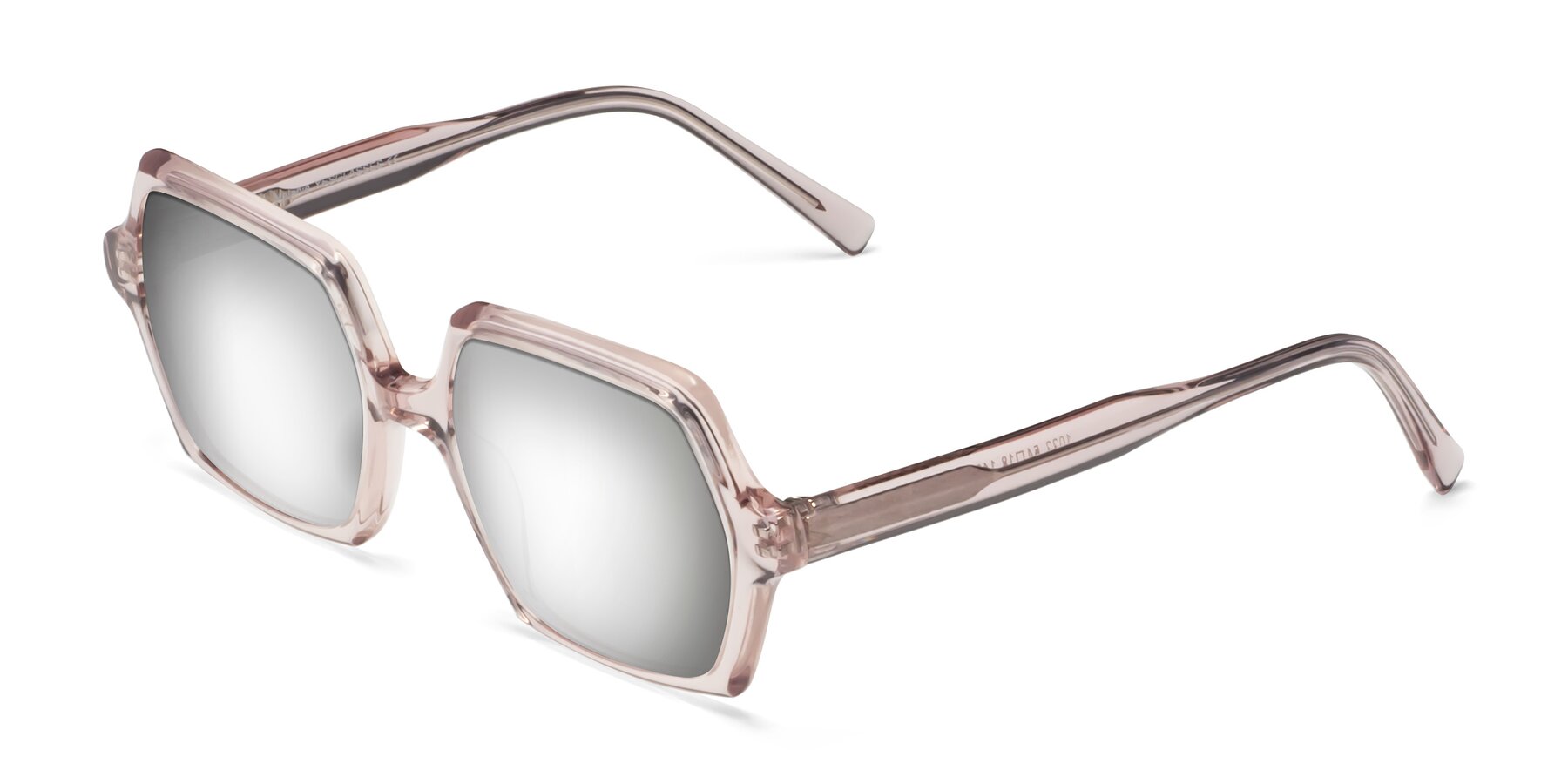 Angle of Melanie in Transparent Pink with Silver Mirrored Lenses