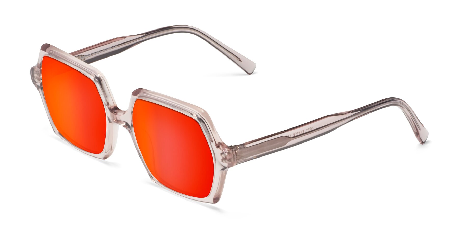 Angle of Melanie in Transparent Pink with Red Gold Mirrored Lenses