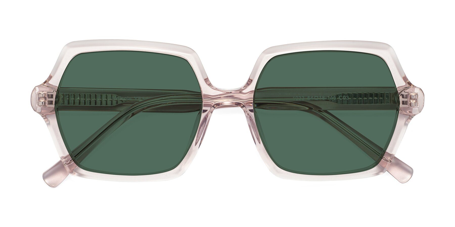 Folded Front of Melanie in Transparent Pink with Green Polarized Lenses