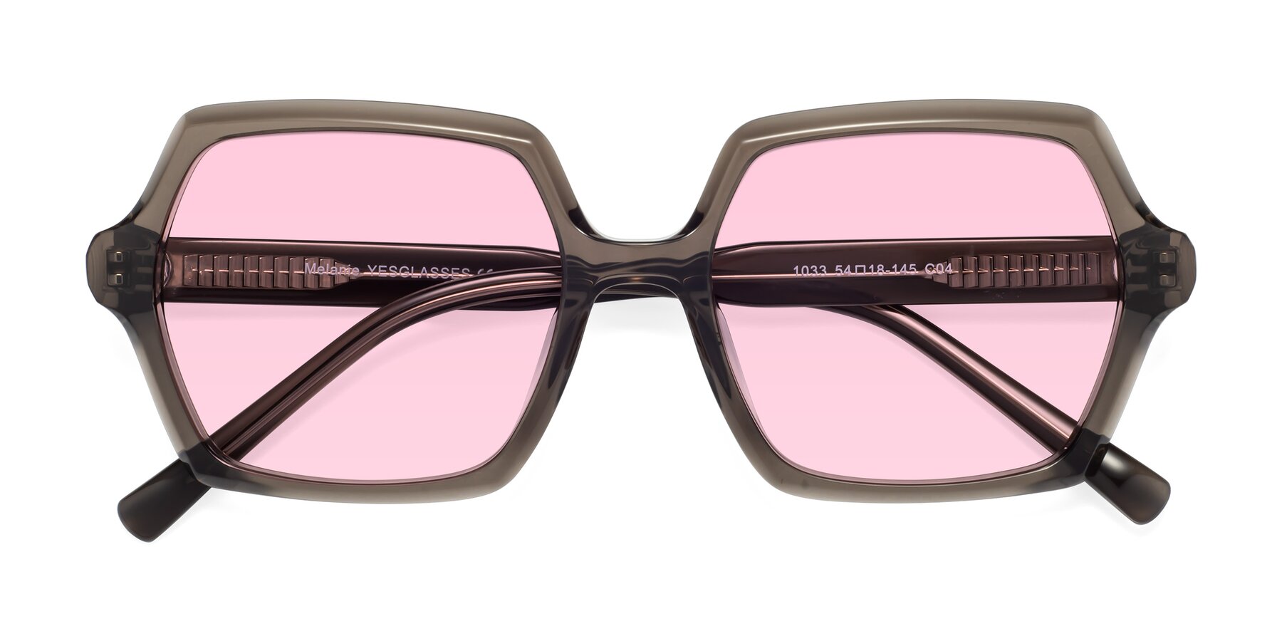 Folded Front of Melanie in Transparent Gray with Light Pink Tinted Lenses