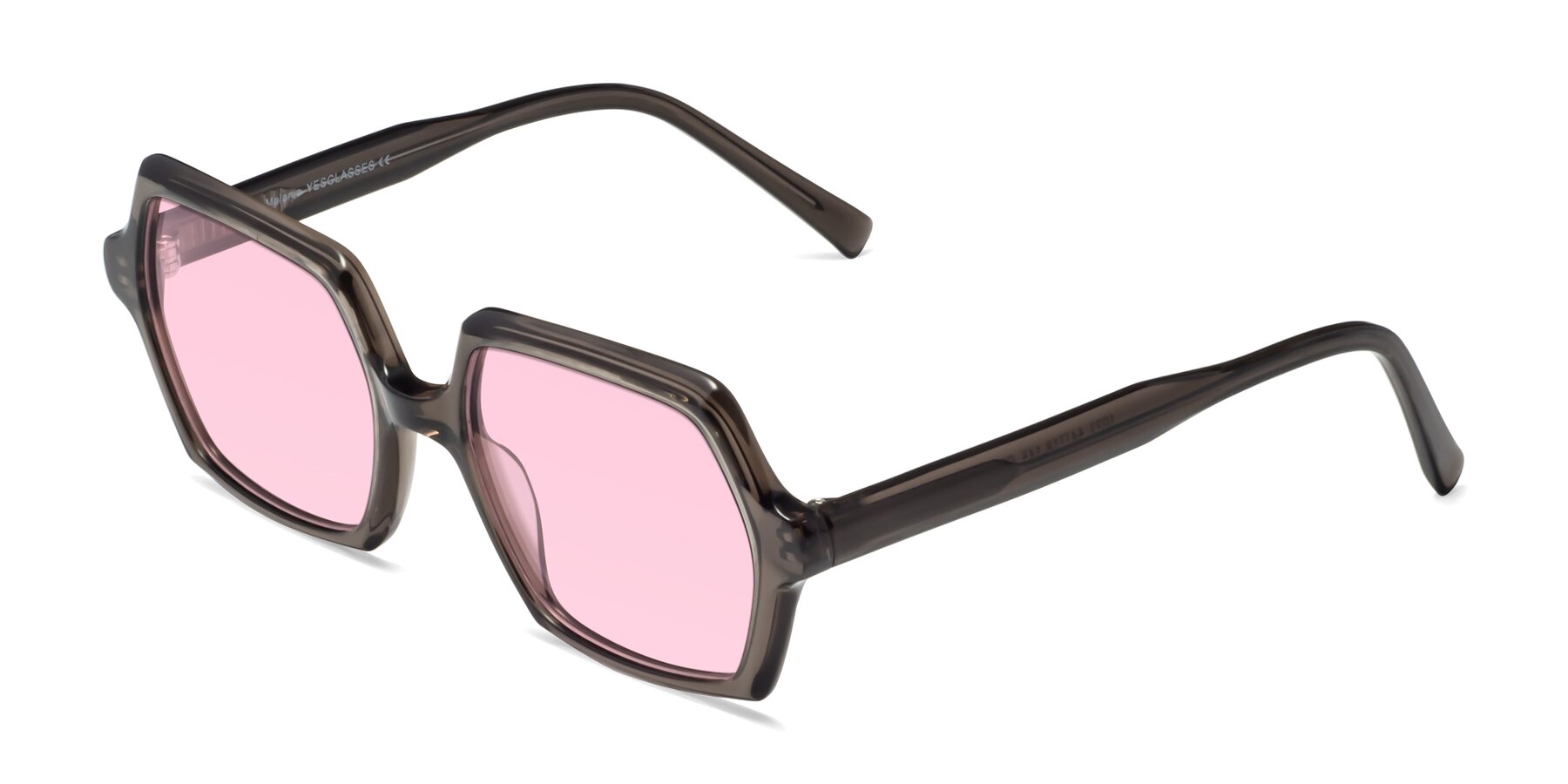 Angle of Melanie in Transparent Gray with Light Pink Tinted Lenses
