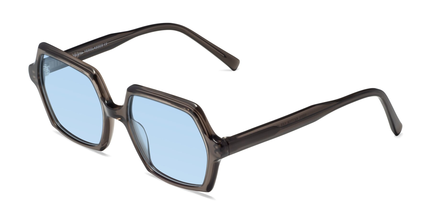 Angle of Melanie in Transparent Gray with Light Blue Tinted Lenses