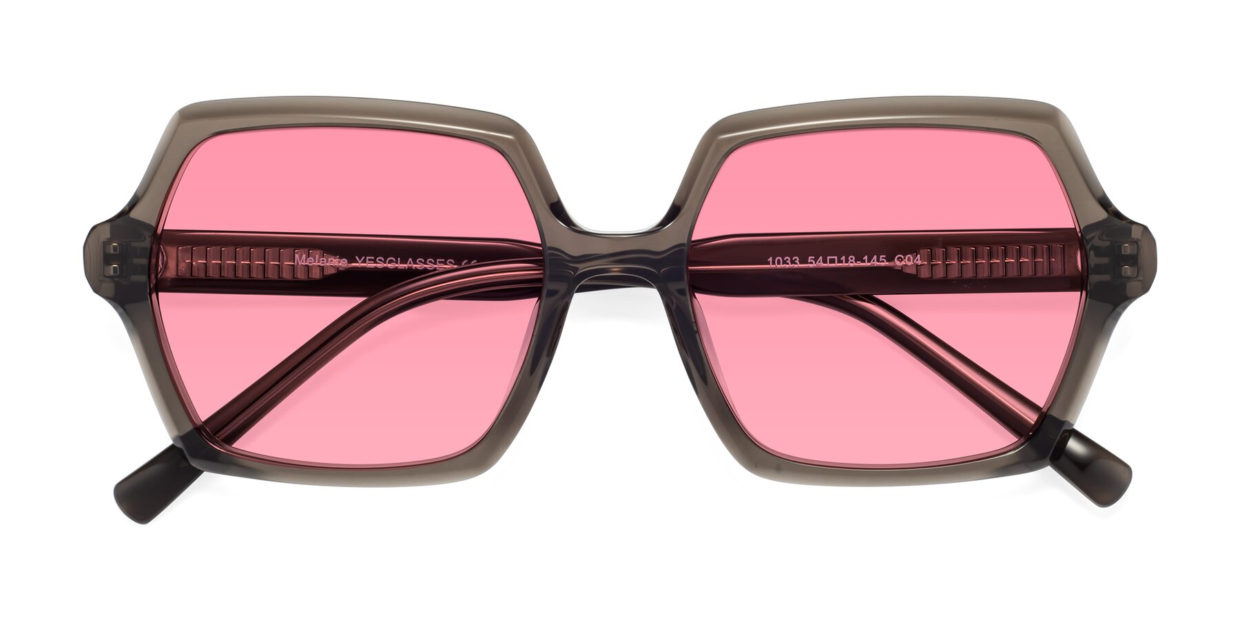Folded Front of Melanie in Transparent Gray with Pink Tinted Lenses