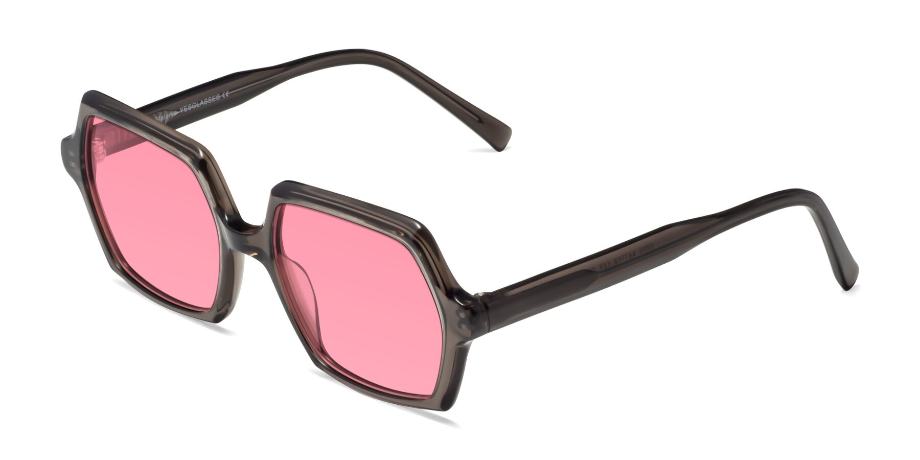 Angle of Melanie in Transparent Gray with Pink Tinted Lenses