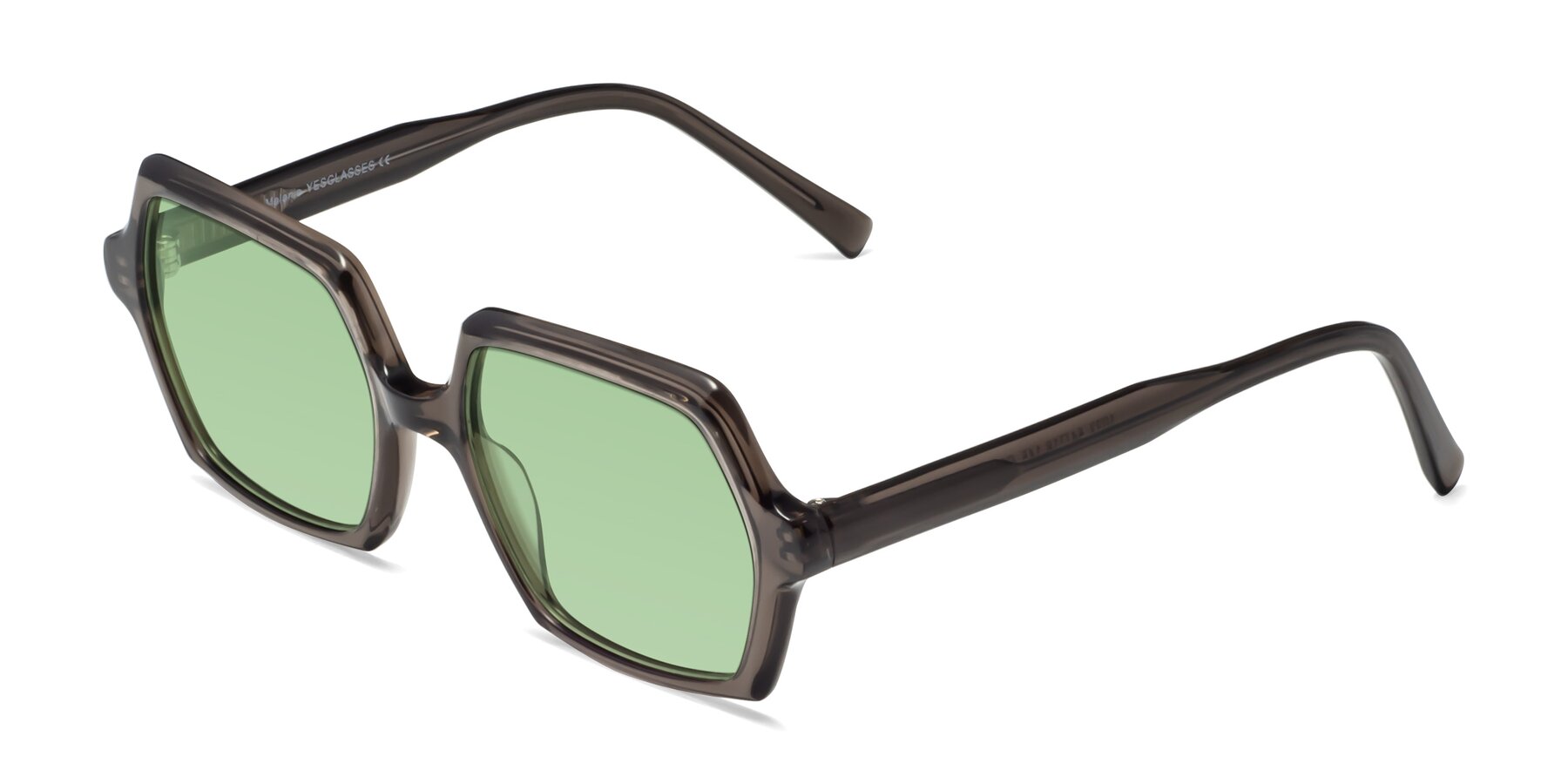Angle of Melanie in Transparent Gray with Medium Green Tinted Lenses