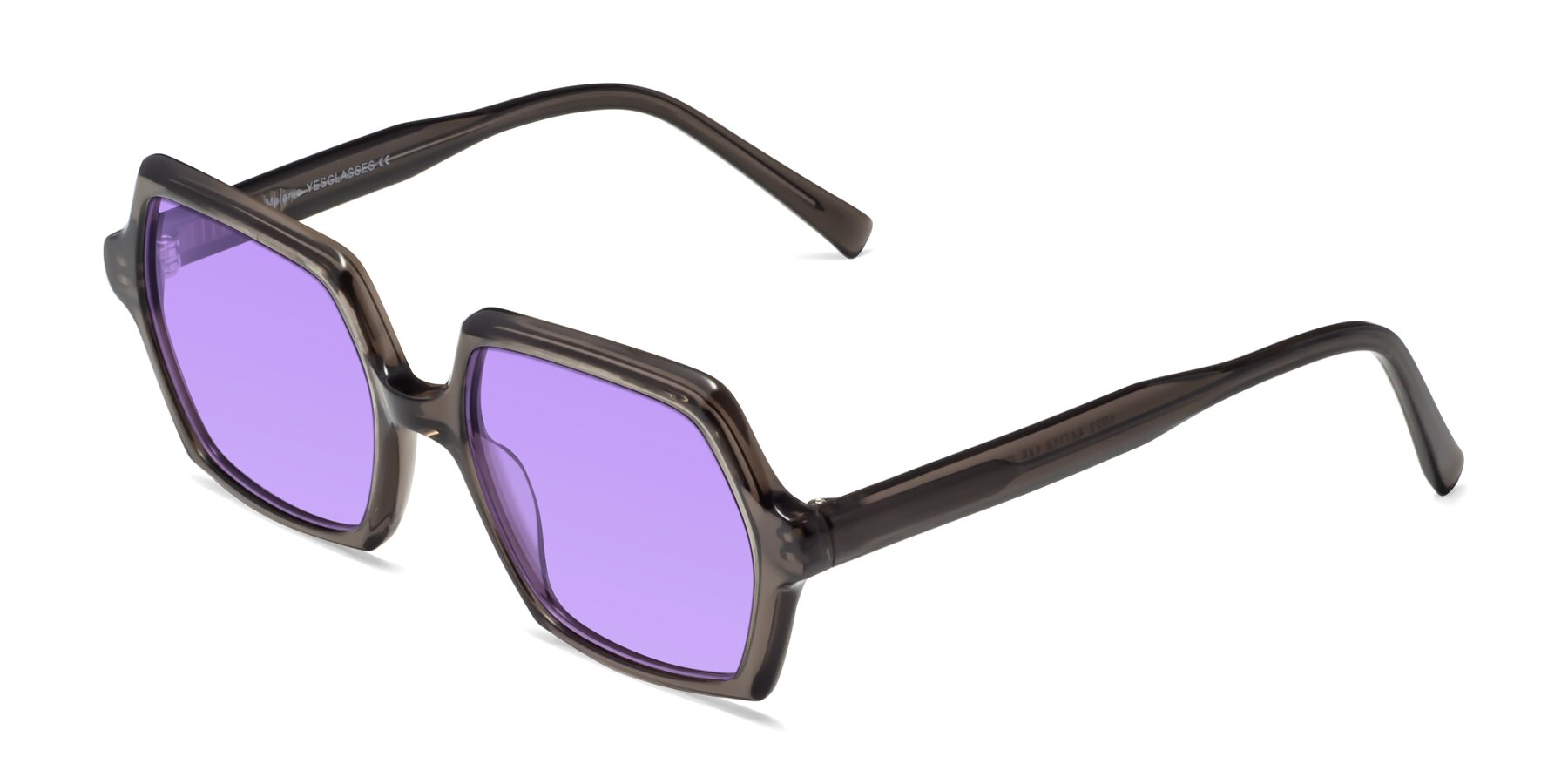 Angle of Melanie in Transparent Gray with Medium Purple Tinted Lenses