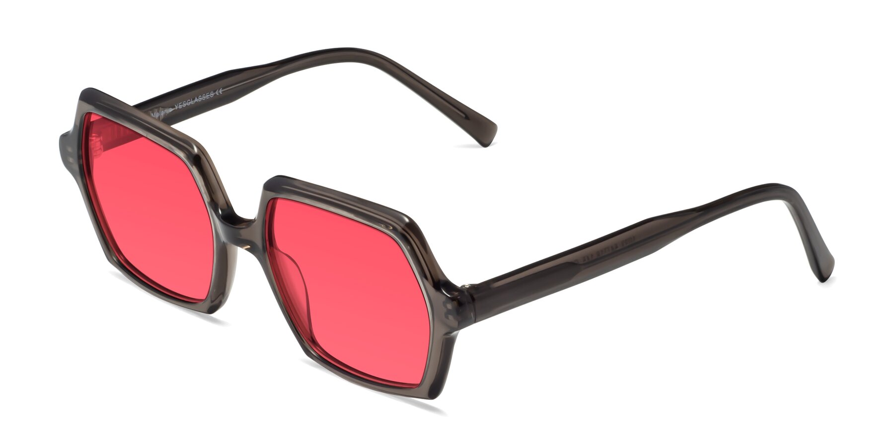 Angle of Melanie in Transparent Gray with Red Tinted Lenses