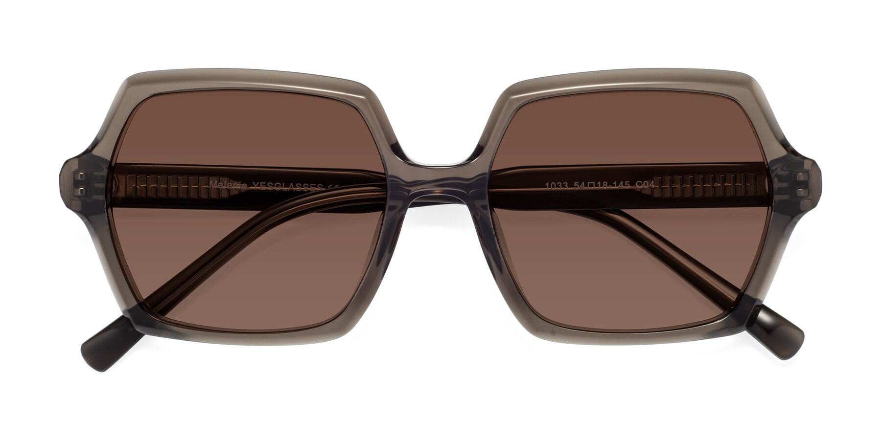Folded Front of Melanie in Transparent Gray with Brown Tinted Lenses