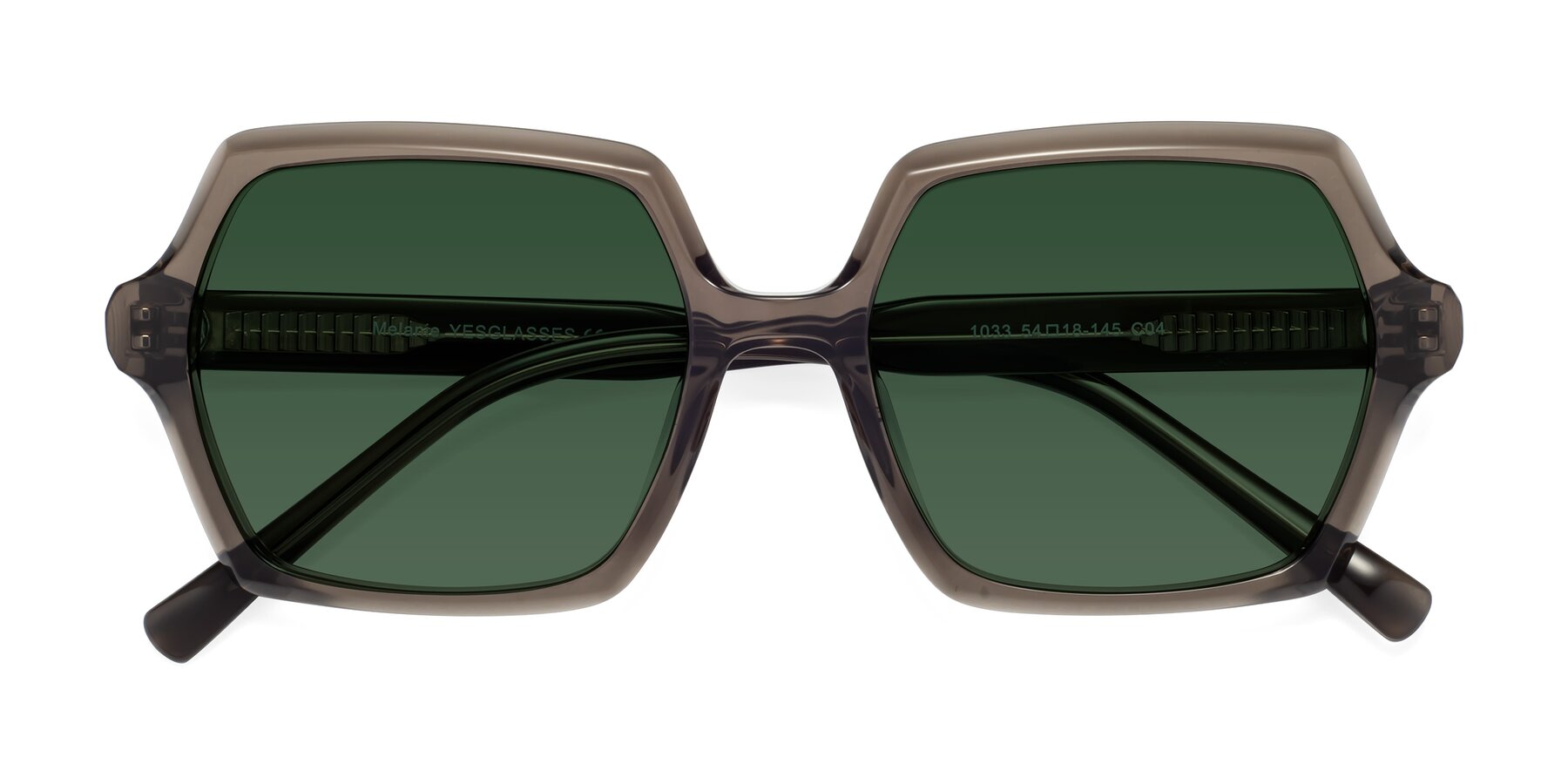 Folded Front of Melanie in Transparent Gray with Green Tinted Lenses