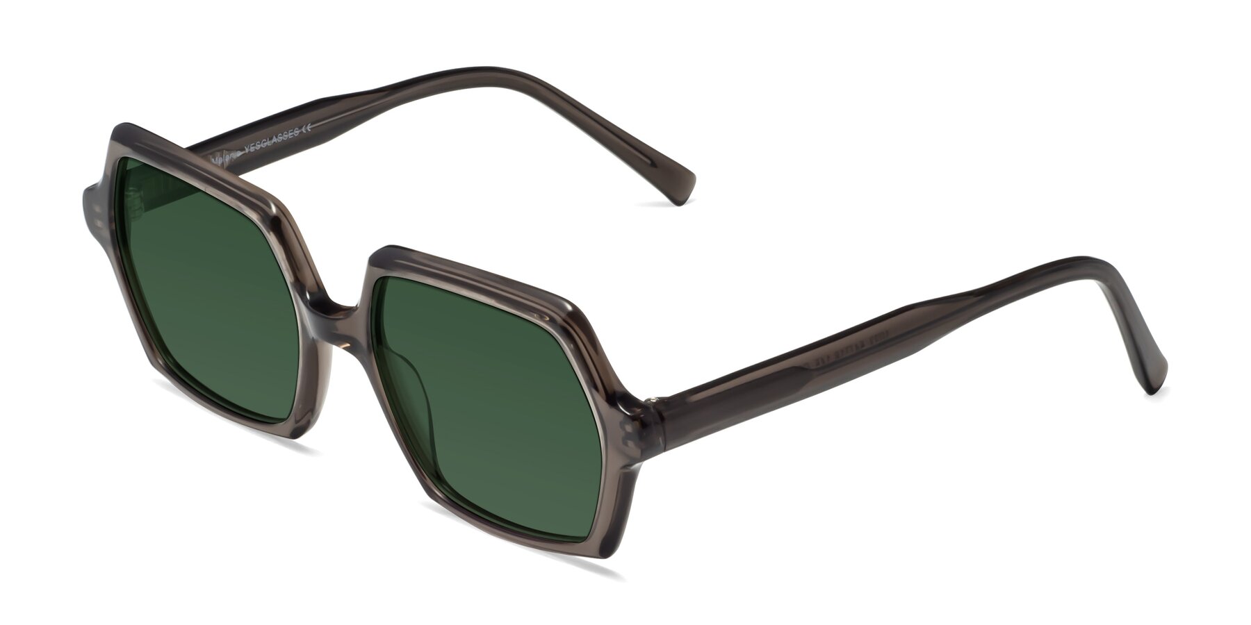 Angle of Melanie in Transparent Gray with Green Tinted Lenses