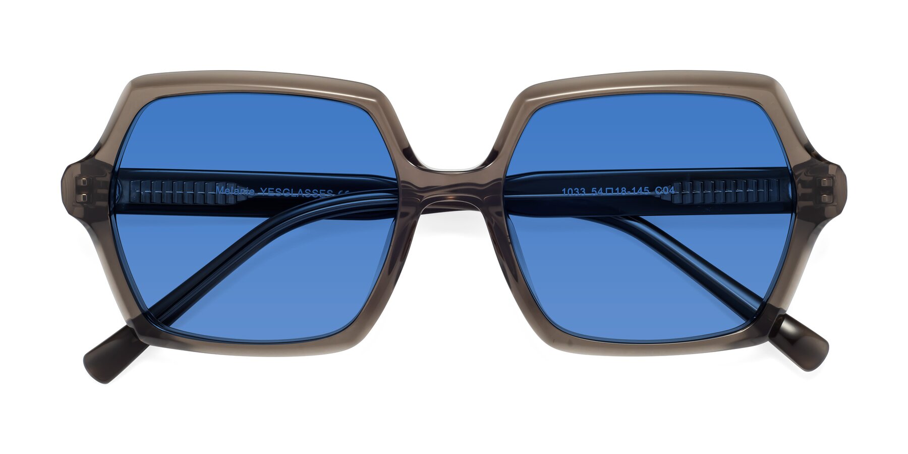 Folded Front of Melanie in Transparent Gray with Blue Tinted Lenses