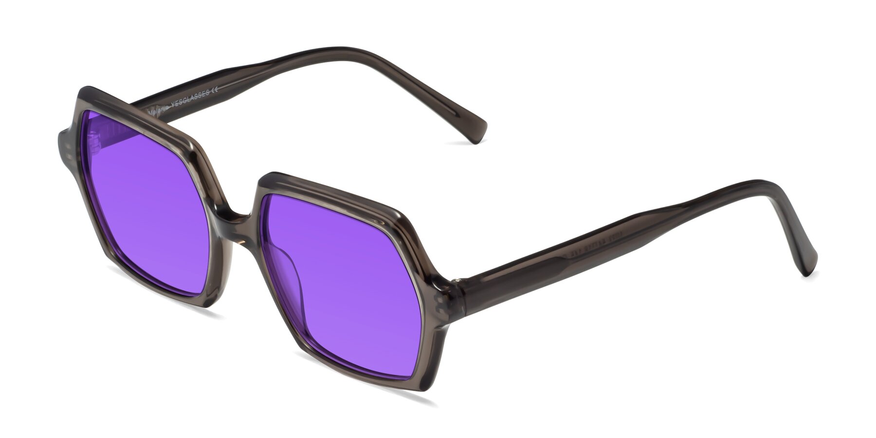 Angle of Melanie in Transparent Gray with Purple Tinted Lenses