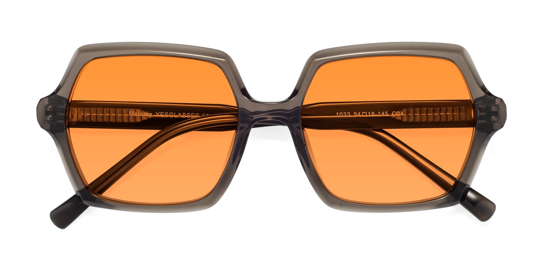 Folded Front of Melanie in Transparent Gray with Orange Tinted Lenses