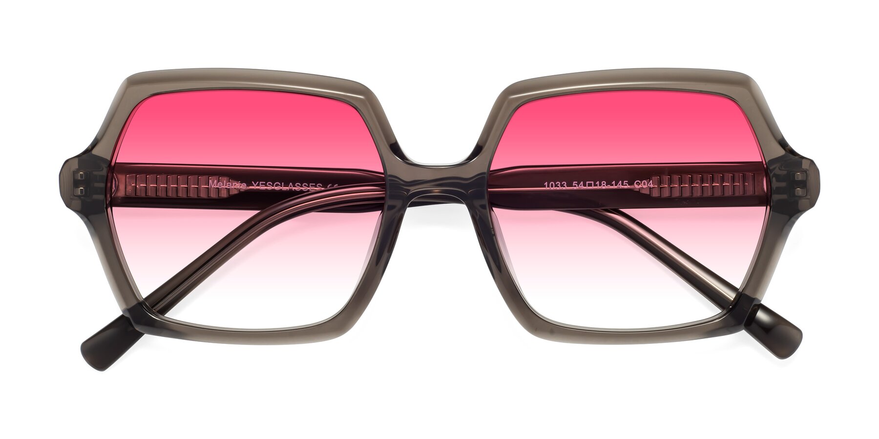Folded Front of Melanie in Transparent Gray with Pink Gradient Lenses