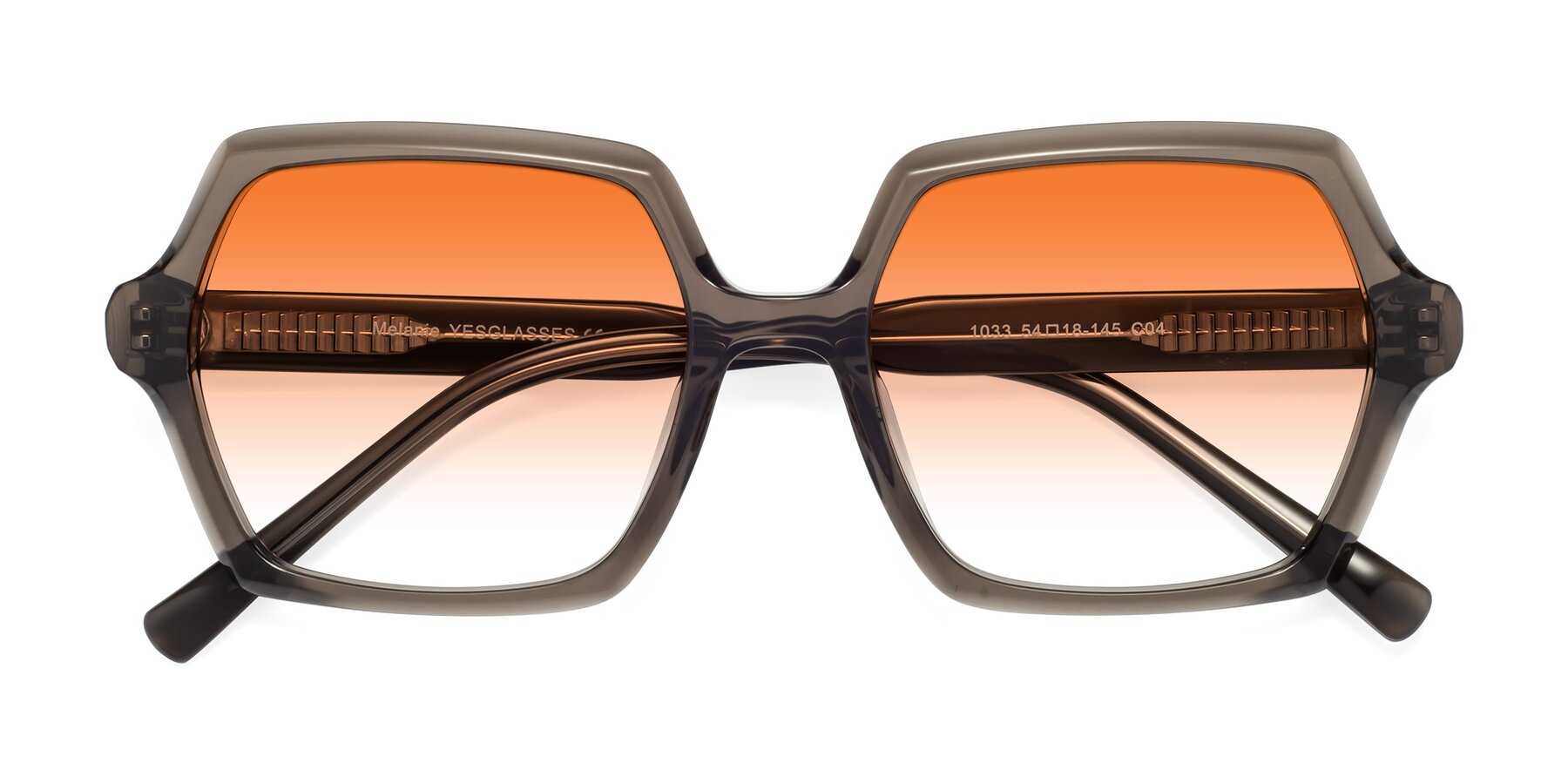 Folded Front of Melanie in Transparent Gray with Orange Gradient Lenses