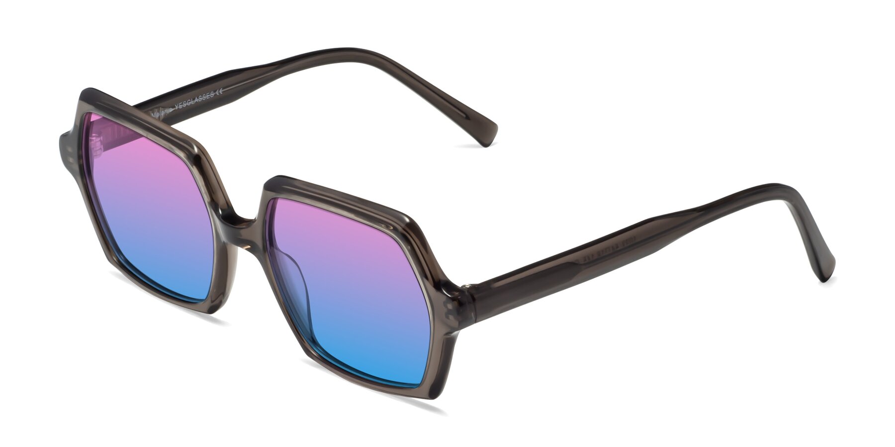 Angle of Melanie in Transparent Gray with Pink / Blue Gradient Lenses