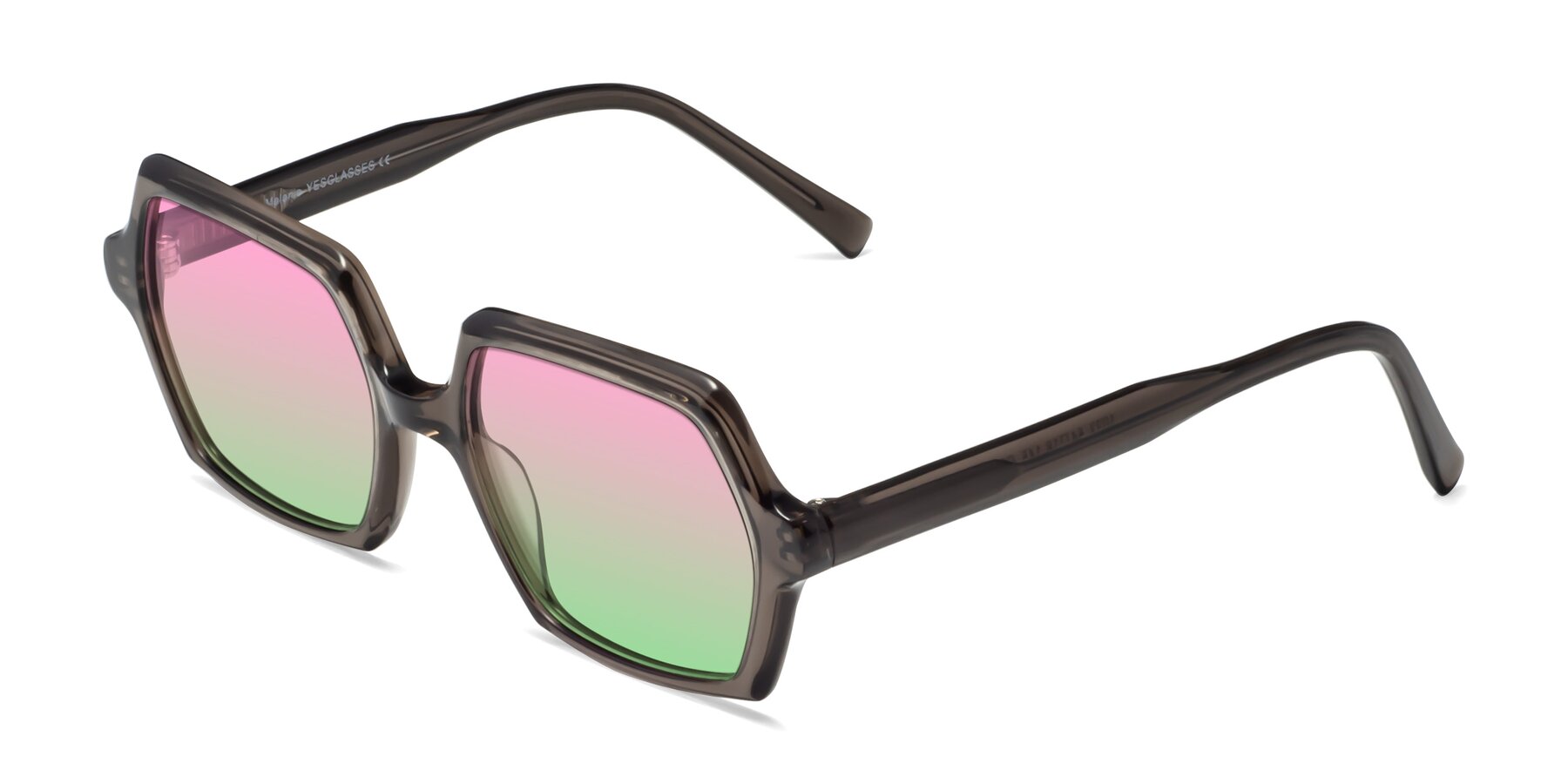 Angle of Melanie in Transparent Gray with Pink / Green Gradient Lenses