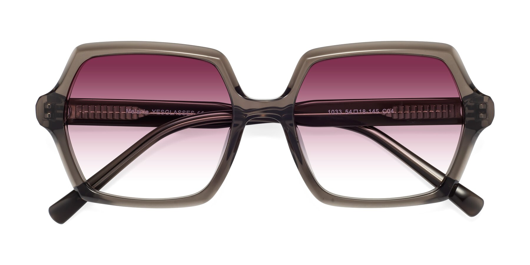 Folded Front of Melanie in Transparent Gray with Wine Gradient Lenses