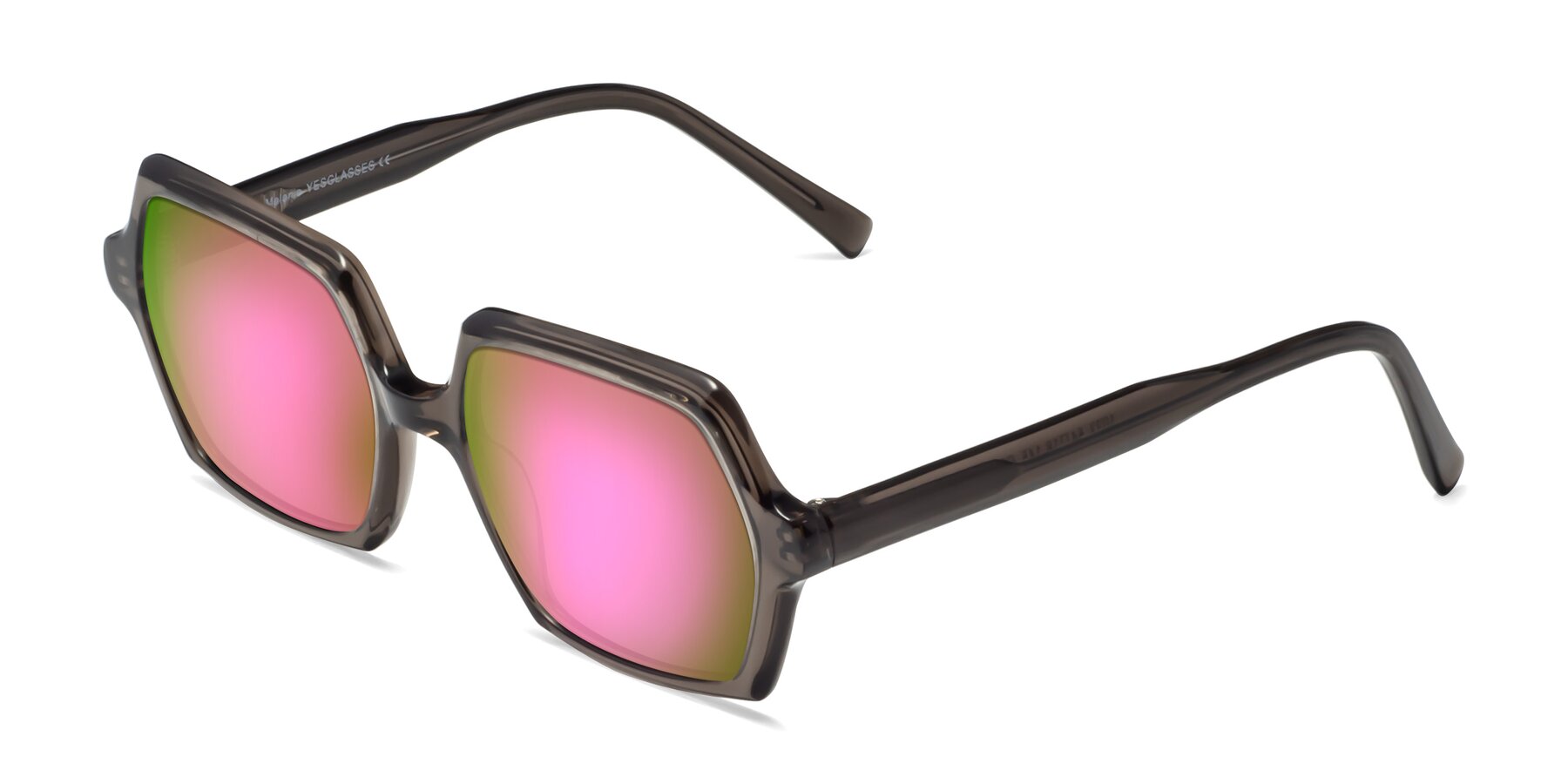 Angle of Melanie in Transparent Gray with Pink Mirrored Lenses