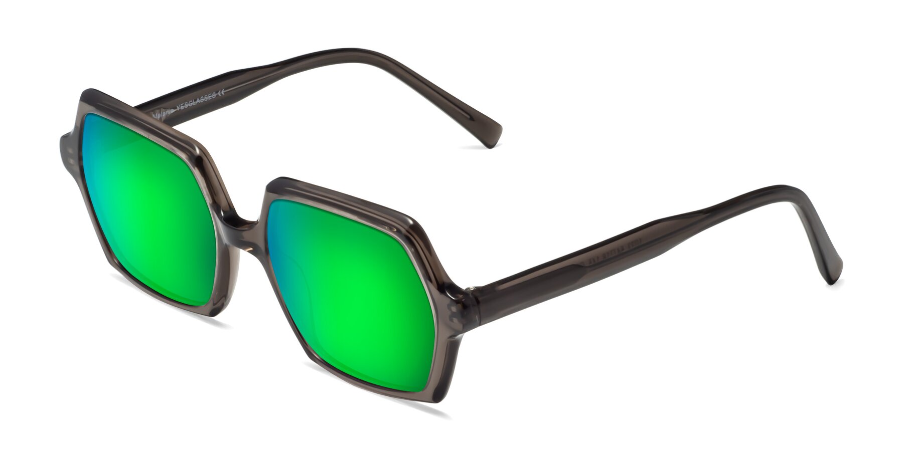 Angle of Melanie in Transparent Gray with Green Mirrored Lenses