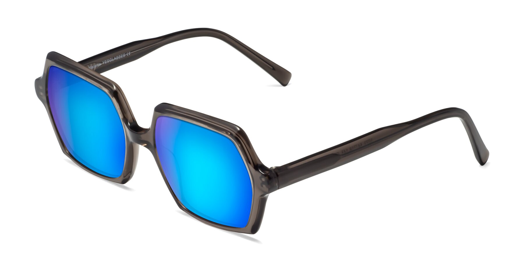 Angle of Melanie in Transparent Gray with Blue Mirrored Lenses