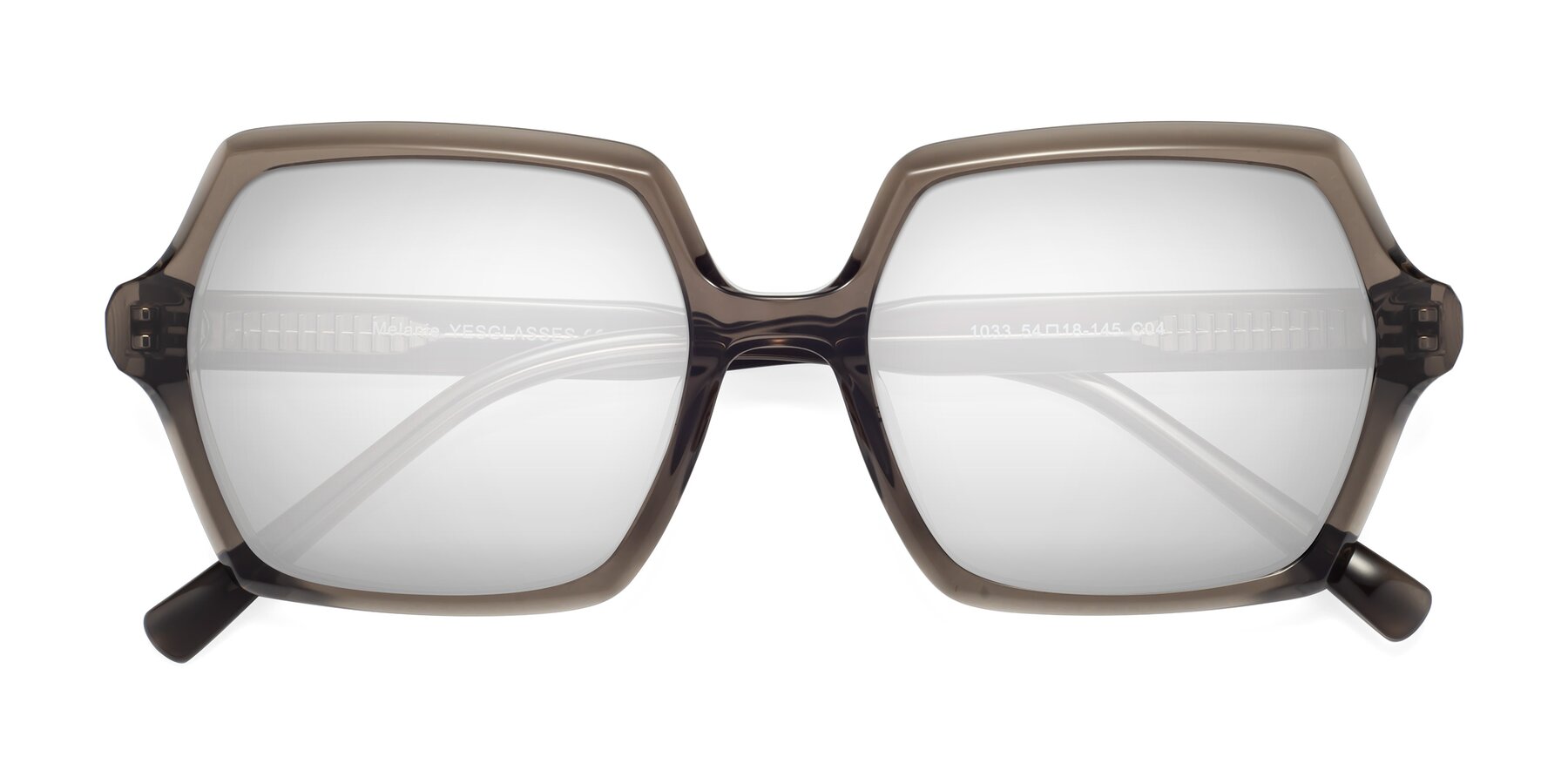 Folded Front of Melanie in Transparent Gray with Silver Mirrored Lenses