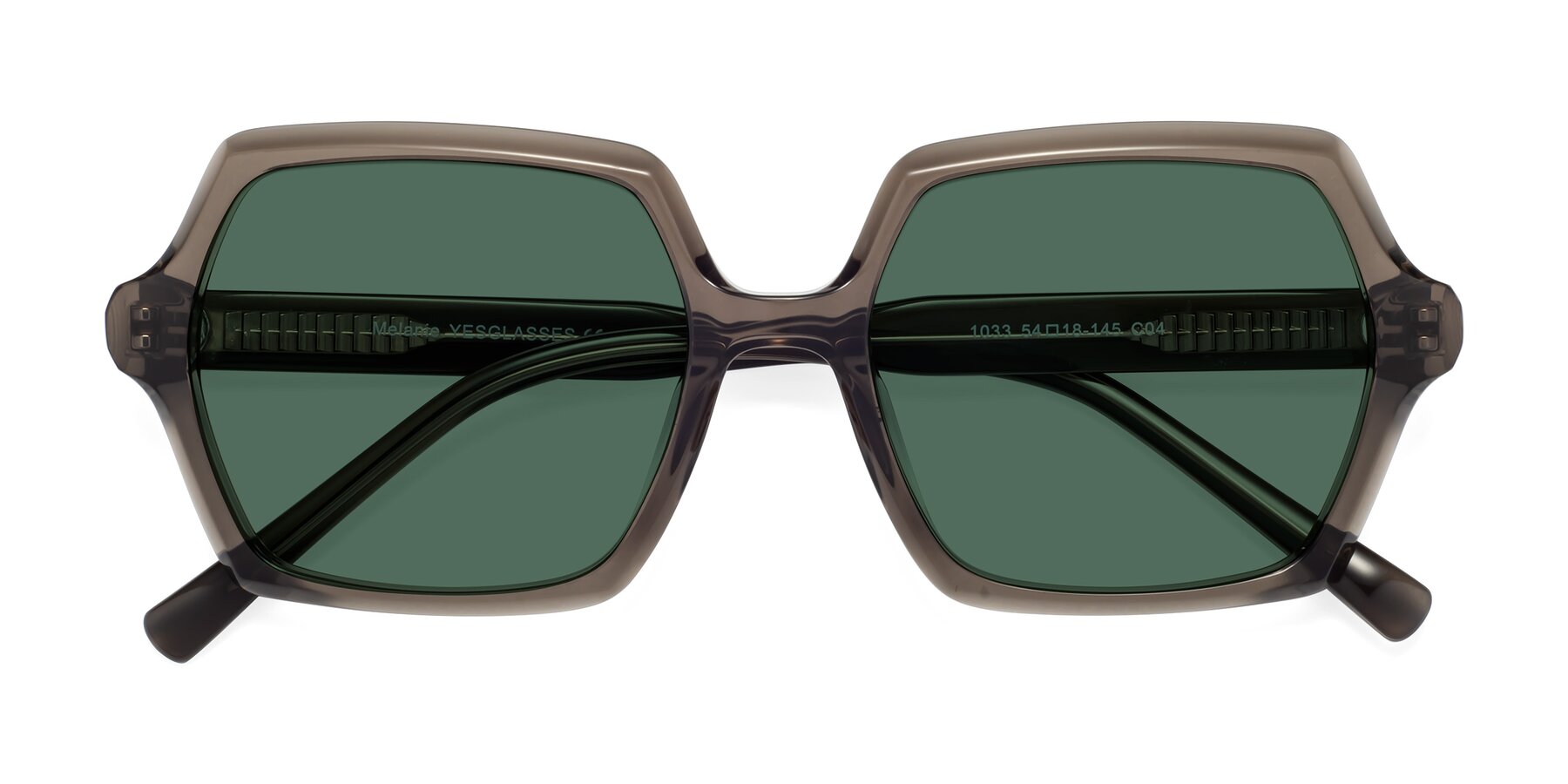 Folded Front of Melanie in Transparent Gray with Green Polarized Lenses