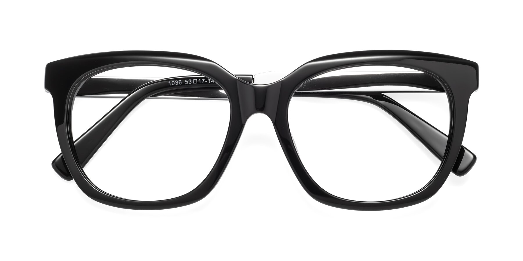 Folded Front of Talent in Black with Clear Eyeglass Lenses