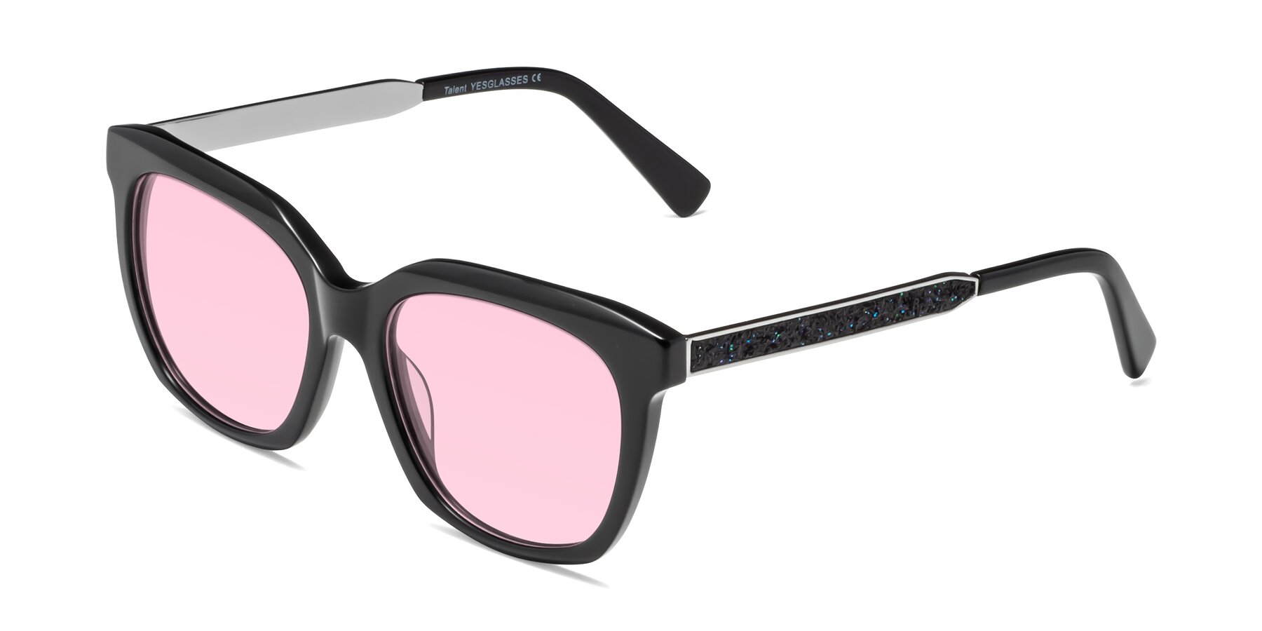 Angle of Talent in Black with Light Pink Tinted Lenses