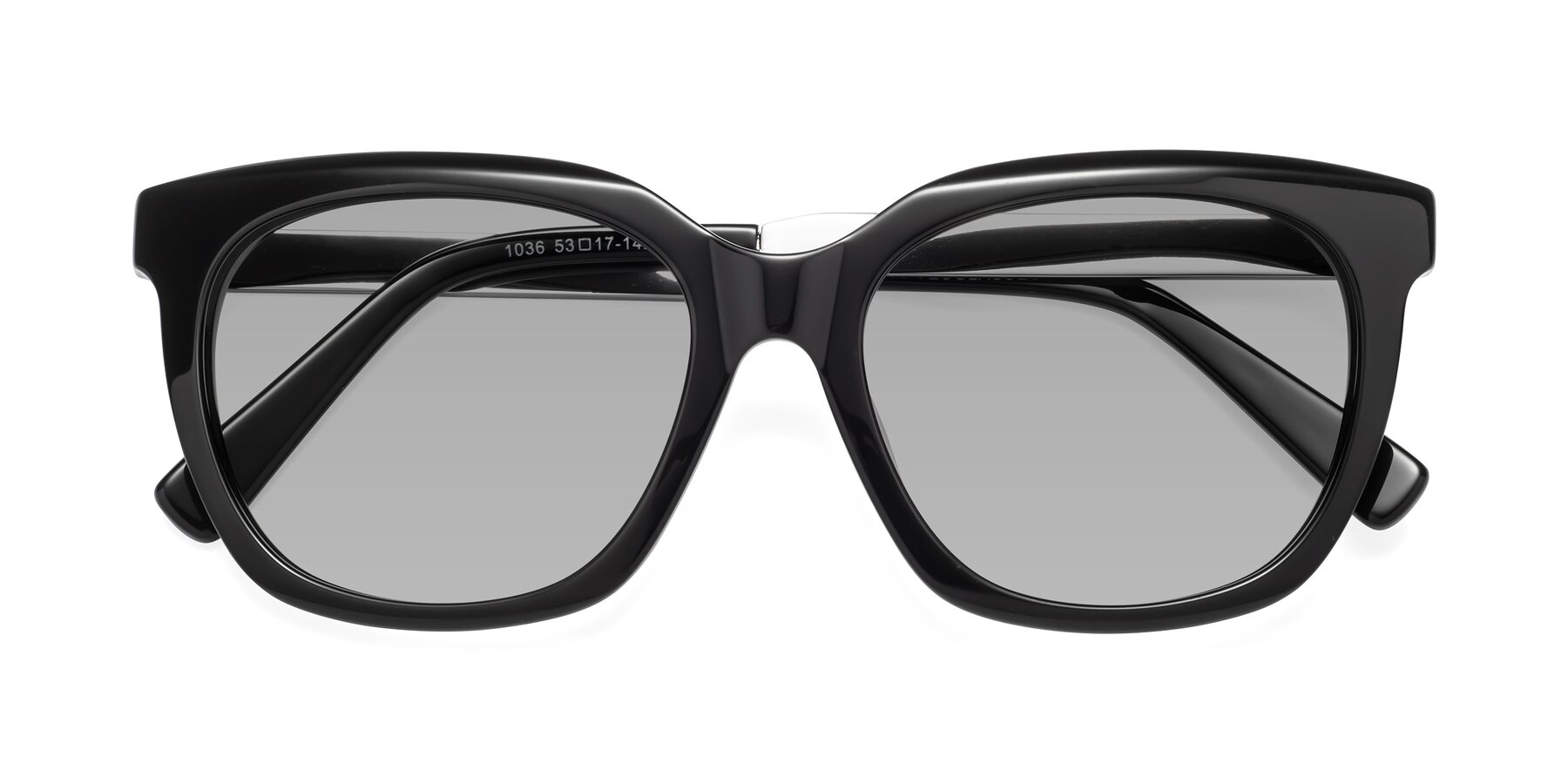 Folded Front of Talent in Black with Light Gray Tinted Lenses
