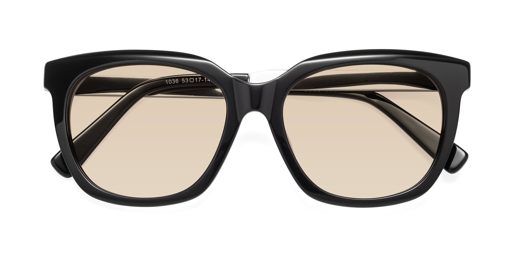Folded Front of Talent in Black with Light Brown Tinted Lenses
