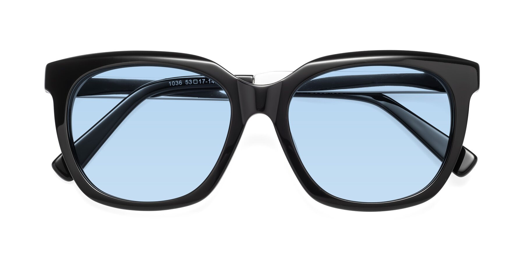 Folded Front of Talent in Black with Light Blue Tinted Lenses