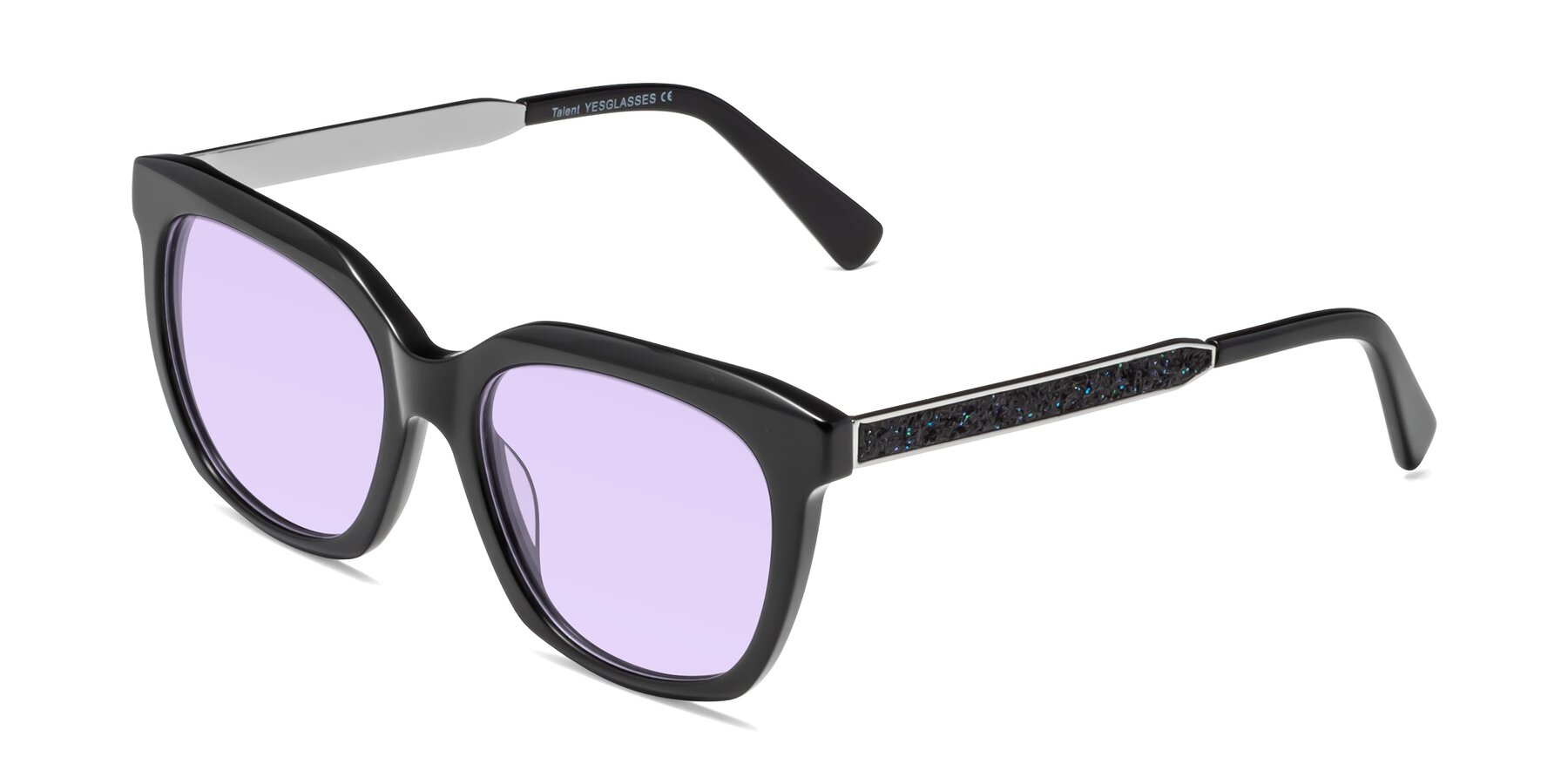 Angle of Talent in Black with Light Purple Tinted Lenses